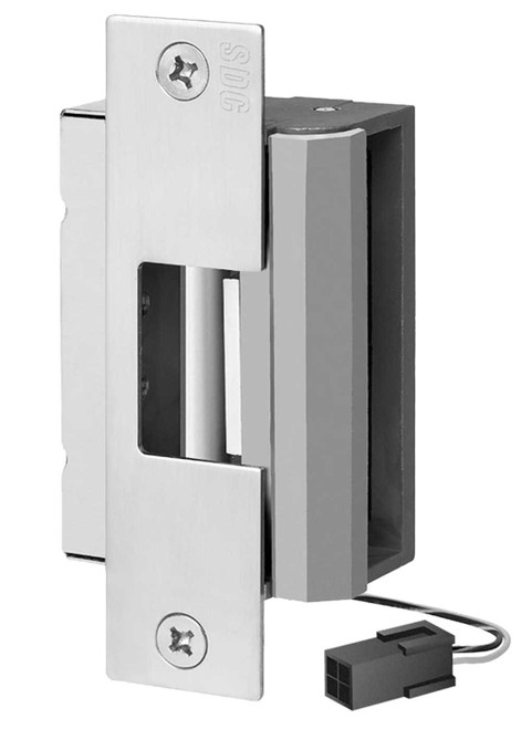 SDC 55-AU Uniflex Grade 1 Heavy Duty Electric Strike 12/24VDC Field Reversible Failsafe/Failsecure Strike Body and Faceplate Compatible with all Cylindrical Locksets Satin Stainless Steel 55-AU