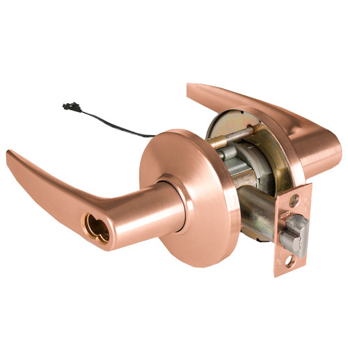BEST 9KW57DEU16DSTK612RQE Grade 1 Electric Cylindrical Lock Electronically Unlocked 5 Backset Fail Secure 24VDC 16D Design Request to Exit Satin Bronze
