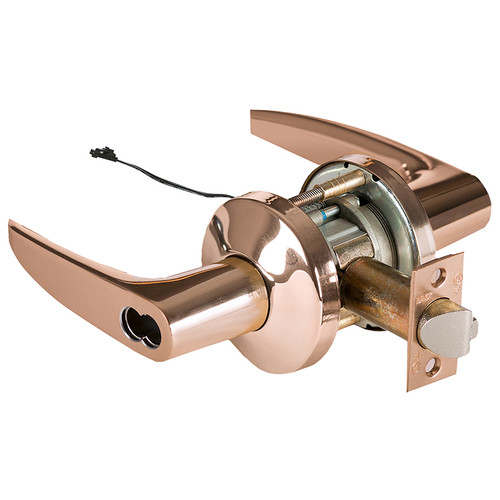 BEST 9KW47DEL16KSTK611RQE Grade 1 Electric Cylindrical Lock Electronically Locked 3-3/4 Backset Fail Safe 24VDC 16K Design Request to Exit Bright Bronze