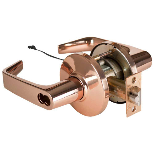 BEST 9KW57DEU15DS3611RQE Grade 1 Electric Cylindrical Lock Electronically Unlocked 5 Backset Fail Secure 24VDC 15D Design Request to Exit Bright Bronze 9KW57DEU15DS3611RQE