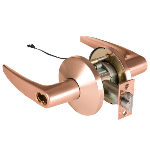 BEST 9KW57DEU16LS3612 Grade 1 Electric Cylindrical Lock Electronically Unlocked 5 Backset Fail Secure 24VDC 16L Design Satin Bronze