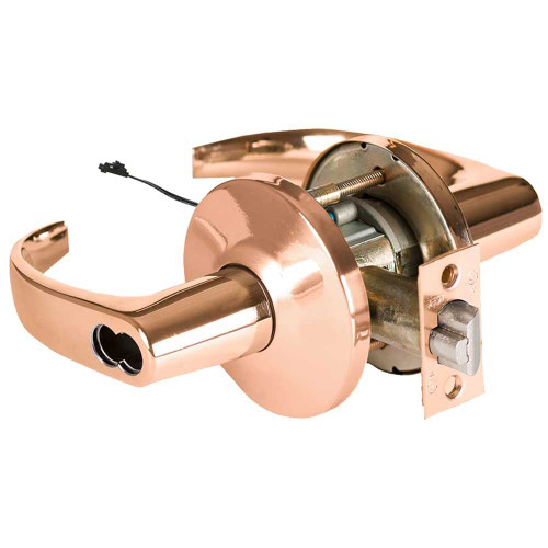 BEST 9KW57DEL14LS3611RQE Grade 1 Electric Cylindrical Lock Electronically Locked 5 Backset Fail Safe 24VDC 14L Design Request to Exit Bright Bronze 9KW57DEL14LS3611RQE
