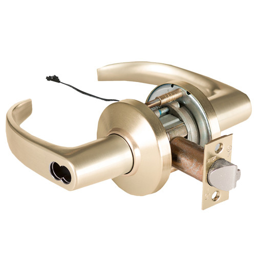 BEST 9KW57DEL14CSTK606RQE Grade 1 Electric Cylindrical Lock Electronically Locked 5 Backset Fail Safe 24VDC 14C Design Request to Exit Satin Brass