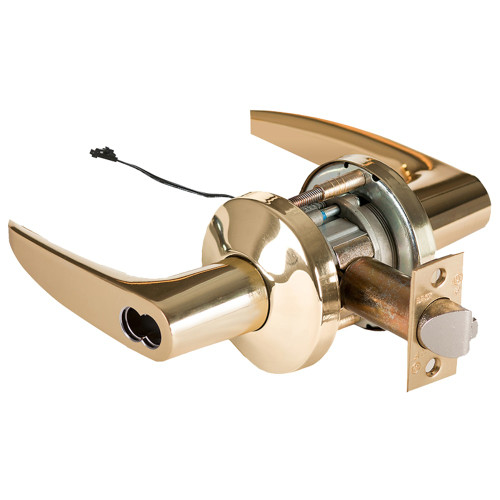 BEST 9KW57DEU16KSTK605 Grade 1 Electric Cylindrical Lock Electronically Unlocked 5 Backset Fail Secure 24VDC 16K Design Bright Brass
