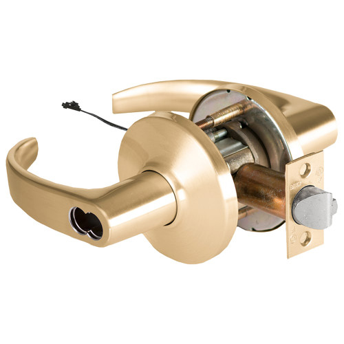 BEST 9KW57DEU14DSTK606RQE Grade 1 Electric Cylindrical Lock Electronically Unlocked 5 Backset Fail Secure 24VDC 14D Design Request to Exit Satin Brass