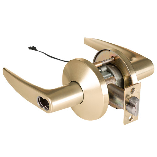 BEST 9KW37DEU16LSTK606 Grade 1 Electric Cylindrical Lock Electronically Unlocked 2-3/4 Backset Fail Secure 24VDC 16L Design Satin Brass