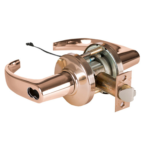 BEST 9KW47DEU14CS3611 Grade 1 Electric Cylindrical Lock Electronically Unlocked 3-3/4 Backset Fail Secure 24VDC 14C Design Bright Bronze