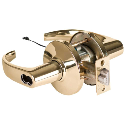 BEST 9KW47DEU14DSTK605RQE Grade 1 Electric Cylindrical Lock Electronically Unlocked 3-3/4 Backset Fail Secure 24VDC 14D Design Request to Exit Bright Brass 9KW47DEU14DSTK605RQE