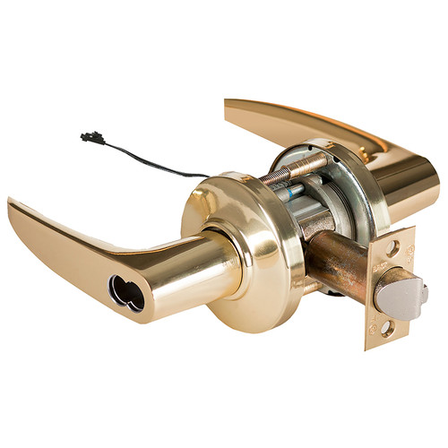 BEST 9KW47DEU16CSTK605RQE Grade 1 Electric Cylindrical Lock Electronically Unlocked 3-3/4 Backset Fail Secure 24VDC 16C Design Request to Exit Bright Brass