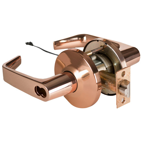 BEST 9KW57DEU15LSTK611 Grade 1 Electric Cylindrical Lock Electronically Unlocked 5 Backset Fail Secure 24VDC 15L Design Bright Bronze
