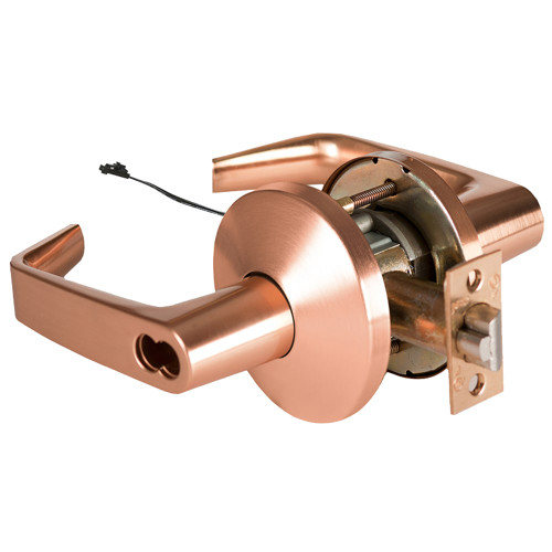BEST 9KW57DEU15LSTK612 Grade 1 Electric Cylindrical Lock Electronically Unlocked 5 Backset Fail Secure 24VDC 15L Design Satin Bronze