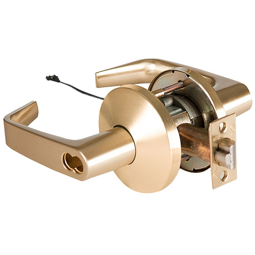 BEST 9KW57DEU15LS3606RQE Grade 1 Electric Cylindrical Lock Electronically Unlocked 5 Backset Fail Secure 24VDC 15L Design Request to Exit Satin Brass
