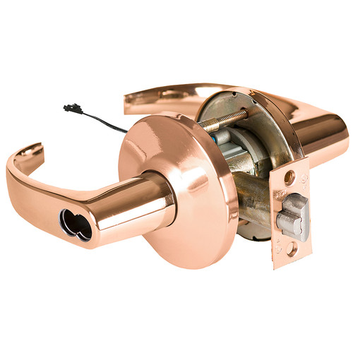 BEST 9KW47DEL14LSTK611RQE Grade 1 Electric Cylindrical Lock Electronically Locked 3-3/4 Backset Fail Safe 24VDC 14L Design Request to Exit Bright Bronze