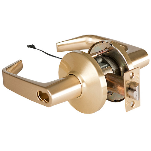 BEST 9KW57DEL15DS3606 Grade 1 Electric Cylindrical Lock Electronically Locked 5 Backset Fail Safe 24VDC 15D Design Satin Brass