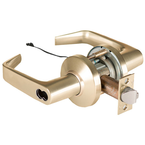 BEST 9KW47DEU15CSTK606 Grade 1 Electric Cylindrical Lock Electronically Unlocked 3-3/4 Backset Fail Secure 24VDC 15C Design Satin Brass