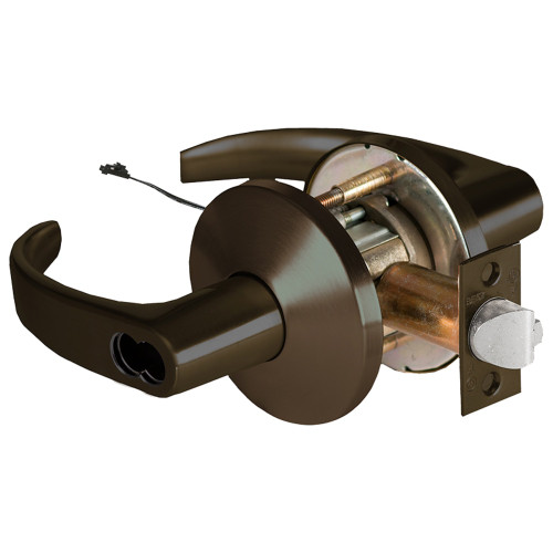 BEST 9KW57DEU14LSTK690 Grade 1 Electric Cylindrical Lock Electronically Unlocked 5 Backset Fail Secure 24VDC 14L Design Dark Bronze