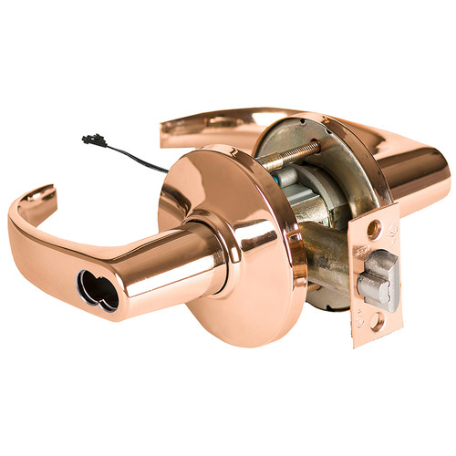 BEST 9KW47DEL14DS3611 Grade 1 Electric Cylindrical Lock Electronically Locked 3-3/4 Backset Fail Safe 24VDC 14D Design Bright Bronze
