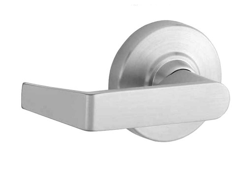 ACSI ACND80PDEL RHO 626 12V RX Grade 1 Electric Cylindrical Lock Storeroom Electrical Fail Safe Function Request to Exit Switch 12VAC/DC 2-3/4 Backset Rhodes Lever 3-7/16 Diameter Rose C Keyway Key in Lever Cylinder Satin Chrome Finish Non-Handed ACND80PDEL RHO 626 12V RX