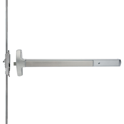 Falcon MEL-24-CWDC-NL 3 15 LHR Grade 1 Concealed Vertical Rod Exit Bar Narrow Stile Pushpad 3' Door Width 84 Door Height Night Latch Function Tubular Pull Electric Latch Retraction Hex Key Dogging Satin Nickel Plated Finish Left Hand Reverse