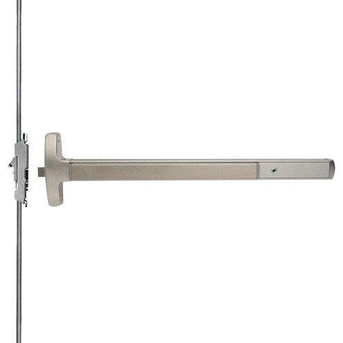 Falcon MEL-24-C-NL 3 32D RHR Grade 1 Concealed Vertical Rod Exit Bar Narrow Stile Pushpad 3' Door Width 84 Door Height Night Latch Function Tubular Pull Electric Latch Retraction Hex Key Dogging Satin Stainless Steel Finish Right Hand Reverse