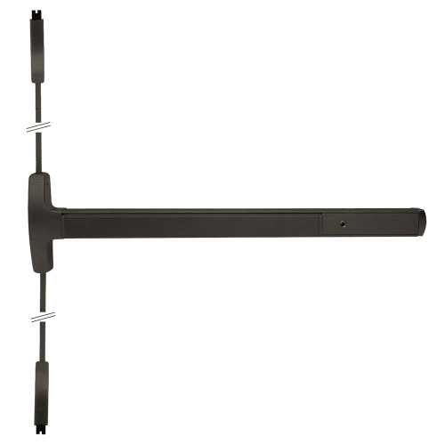 Falcon MELRXF-24-V-EO 4 643E Grade 1 Surface Vertical Rod Exit Bar Narrow Stile Pushpad 4' Door Width 84 Door Height Exit Only Electric Latch Retraction Request to Exit Switch Hex Key Dogging Aged Bronze Finish 
