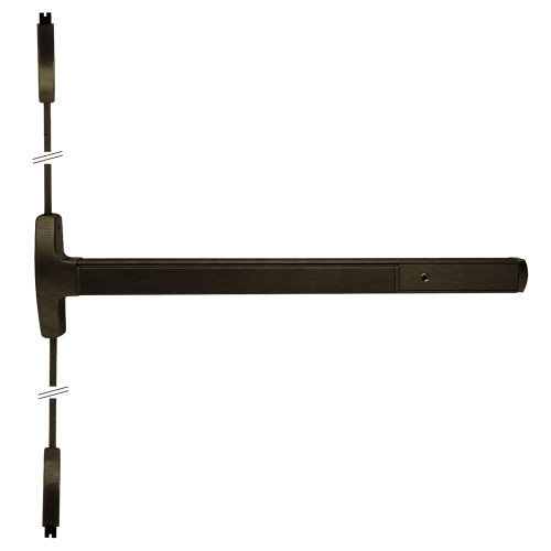 Falcon MELRXF-24-V-EO 4 313AN Grade 1 Surface Vertical Rod Exit Bar Narrow Stile Pushpad 4' Door Width 84 Door Height Exit Only Electric Latch Retraction Request to Exit Switch Hex Key Dogging Dark Bronze Anodized Aluminum Finish 