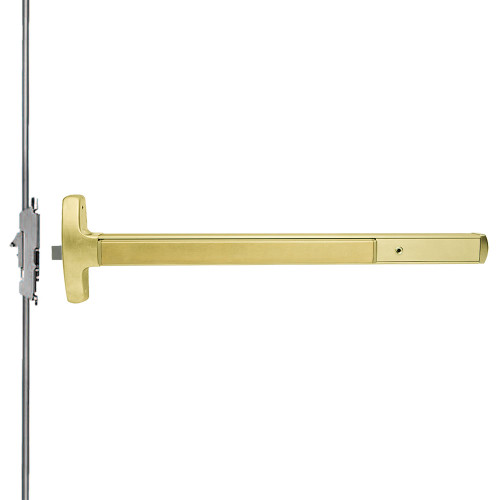 Falcon MEL-24-C-L-NL-S 3 US4 RHR Grade 1 Concealed Vertical Rod Exit Bar Narrow Stile Pushpad 3' Door Width 84 Door Height Night Latch Function Sutro Lever with Escutcheon Electric Latch Retraction Less Dogging Satin Brass Finish Right Hand Reverse
