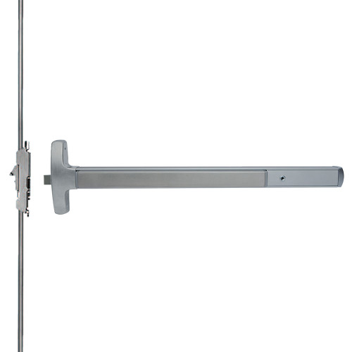Falcon MEL-24-C-718DT 3 28 LHR Grade 1 Concealed Vertical Rod Exit Bar Narrow Stile Pushpad 3' Door Width 84 Door Height Dummy Function Tubular Pull Electric Latch Retraction Hex Key Dogging Satin Aluminum Clear Anodized Finish Left Hand Reverse