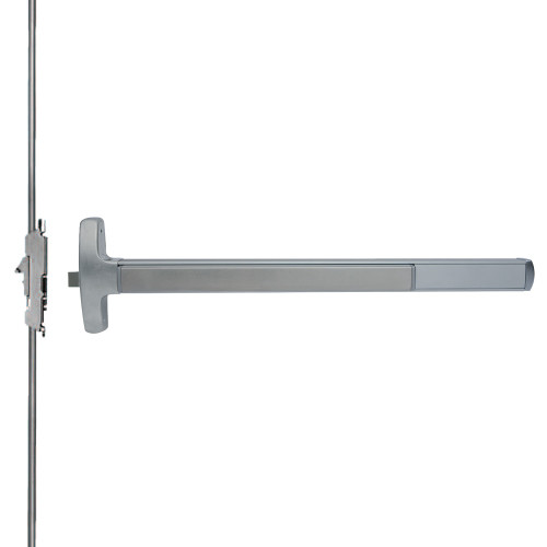 Falcon MEL-24-C-717DT 3 28 LHR Grade 1 Concealed Vertical Rod Exit Bar Narrow Stile Pushpad 3' Door Width 84 Door Height Dummy Function Tubular Pull Electric Latch Retraction Hex Key Dogging Satin Aluminum Clear Anodized Finish Left Hand Reverse MEL-24-C-717DT 3 28 LHR