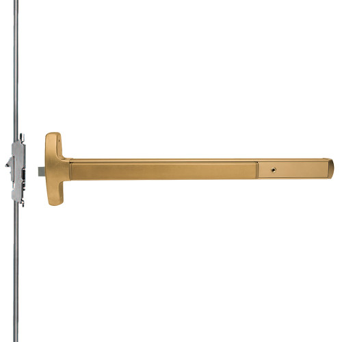 Falcon MEL-24-C-C 4 10 LHR Grade 1 Concealed Vertical Rod Exit Bar Narrow Stile Pushpad 4' Door Width 84 Door Height Cylinder Plate Electric Latch Retraction Hex Key Dogging Satin Bronze Clear Coated Finish Left Hand Reverse