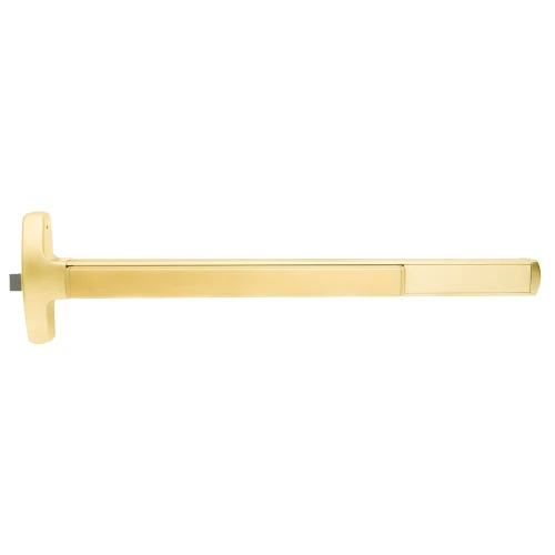 Falcon MELRX24-R-L-DT-D 4 US3 LHR Grade 1 Rim Exit Bar Narrow Stile Pushpad 4' Door Width Dummy Function Dane Lever with Escutcheon Electric Latch Retraction Request to Exit Switch Less Dogging Bright Brass Finish Left Hand Reverse MELRX24-R-L-DT-D 4 US3 LHR