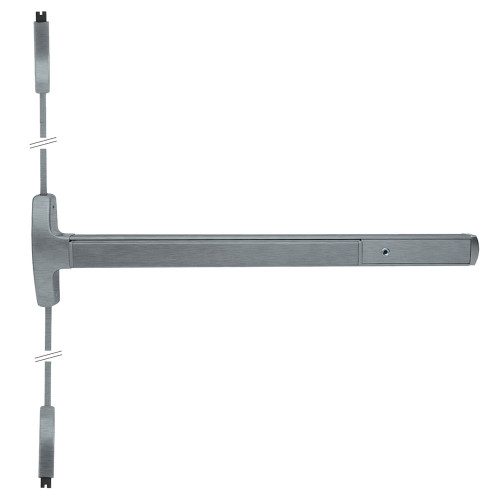 Falcon MELRX24-V-EO 3 28 Grade 1 Surface Vertical Rod Exit Bar Narrow Stile Pushpad 3' Door Width 84 Door Height Exit Only Electric Latch Retraction Request to Exit Switch Hex Key Dogging Satin Aluminum Clear Anodized Finish 