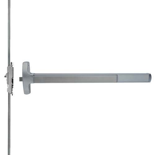 Falcon MEL-F-24-C-717DT 3 28 LHR Grade 1 Concealed Vertical Rod Exit Bar Narrow Stile Pushpad Fire-Rated Device 3' Door Width 84 Door Height Dummy Function Tubular Pull Electric Latch Retraction Satin Aluminum Clear Anodized Finish Left Hand Reverse