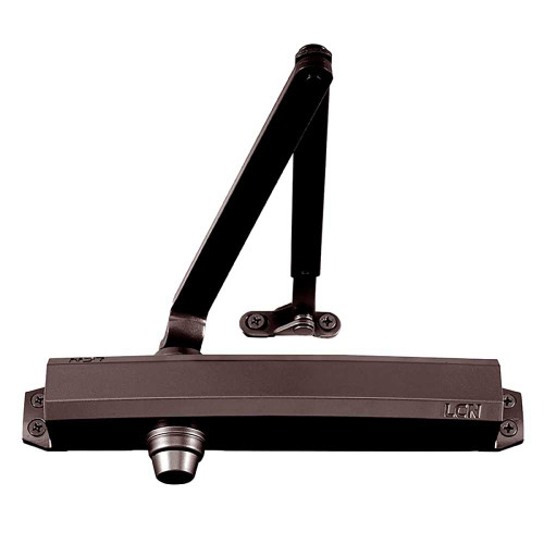 LCN 1450-Rw/PA 695 Grade 1 Cast Aluminum Surface Mount Closer Size 1-6 Adjustable Double Lever Arm with Parallel Bracket Non-Handed Slim Plastic Cover Dark Bronze Painted Finish 1450-Rw/PA 695