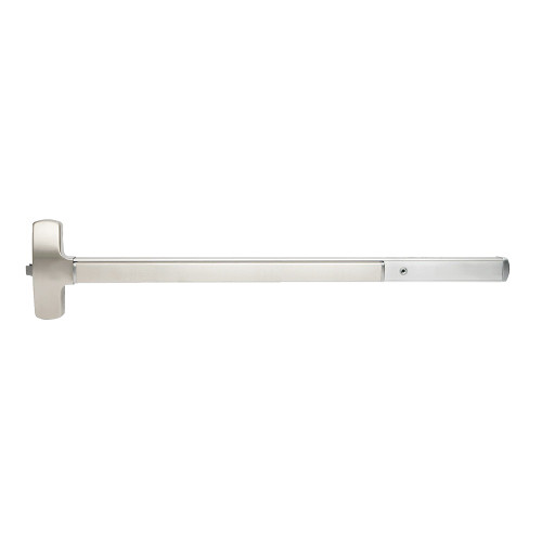 Falcon MELRX25-R-L-Q 4 15 LHR Grade 1 Rim Exit Bar Wide Stile Pushpad 48 Device Classroom Function Quantum Lever with Escutcheon Motorized Latch Retraction Request to Exit Switch Less Dogging Satin Nickel Plated Clear Coated Finish Left Hand Reverse MELRX25-R-L-Q 4 15 LHR