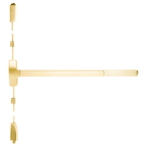 Falcon F-25-V-L-BE-Q 4 US3 RHR Fire Rated 25 Series Exit Device Surface Vertical Rod with Blank Escutcheon Trim Quantum Lever Design 4 Ft Device Bright Brass F-25-V-L-BE-Q 4 US3 RHR