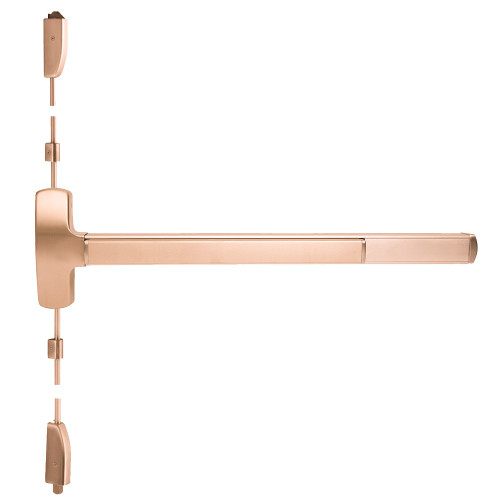 Falcon F-25-V-L-BE-S 3 10 RHR Fire Rated 25 Series Exit Device Surface Vertical Rod with Blank Escutcheon Trim Sutro Lever Design 3 Ft Device Satin Bronze Clear Coated F-25-V-L-BE-S 3 10 RHR