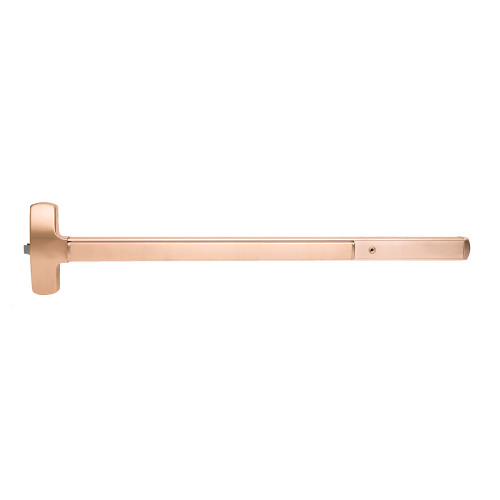 Falcon MEL25-R-L-NL-S 4 10 LHR Grade 1 Rim Exit Bar Wide Stile Pushpad 48 Device Night Latch Function Sutro Lever with Escutcheon Motorized Latch Retraction Less Dogging Satin Bronze Plated Clear Coated Finish Left Hand Reverse