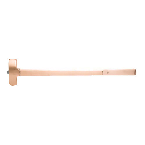 Falcon MEL25-R-L-NL-S 4 10 LHR Grade 1 Rim Exit Bar Wide Stile Pushpad 48 Device Night Latch Function Sutro Lever with Escutcheon Motorized Latch Retraction Less Dogging Satin Bronze Plated Clear Coated Finish Left Hand Reverse MEL25-R-L-NL-S 4 10 LHR