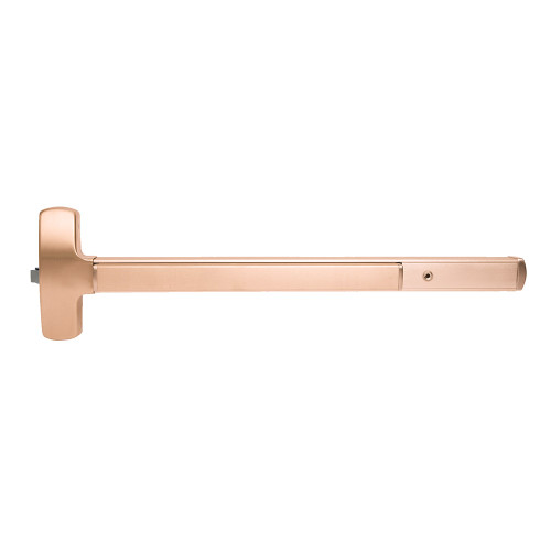 Falcon MEL25-R-NL-OP 3 10 Grade 1 Rim Exit Bar Wide Stile Pushpad 36 Device Night Latch Function Optional Pull Escutcheon Pull Motorized Latch Retraction Less Dogging Satin Bronze Plated Clear Coated Finish Non-Handed