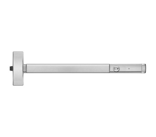 PHI DEFL2214 606 36 Grade 1 Surface Vertical Rod Exit Device Wide Stile Pushpad 36 Device Passage Function Delayed Egress Device 15 Seconds Fire Rated Device Satin Brass Finish Field Reversible DEFL2214 606 36