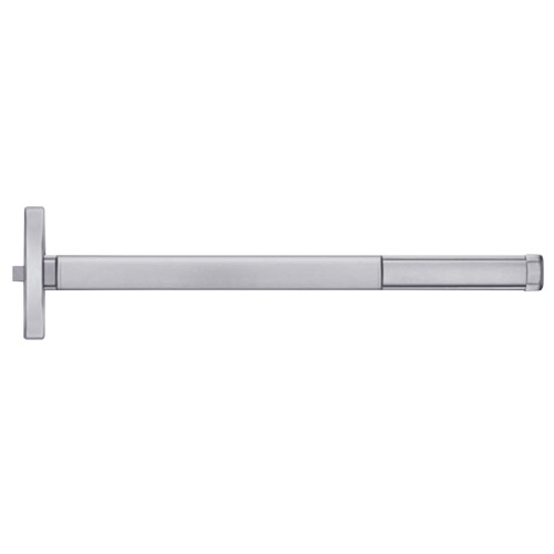 PHI FL2414 628 36 Grade 1 Fire Rated Rim Exit Device Narrow Stile Pushpad 36 Device Passage Function Satin Aluminum Clear Anodized Finish Field Reversible