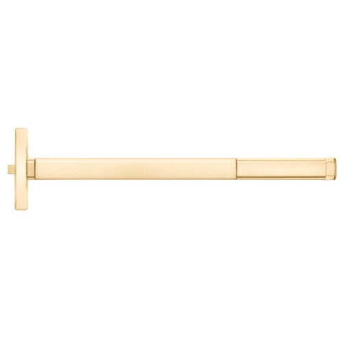 PHI MLRFL2414 605 48 Grade 1 Fire Rated Rim Exit Device Narrow Stile Pushpad 48 Device Passage Function Motorized Latch Retraction Bright Brass Finish Field Reversible