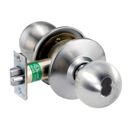 Arrow HK12-BB-630-IC Grade 1 Storeroom Cylindrical Lock Ball Knob SFIC Less Core Satin Stainless Steel Finish Non-handed