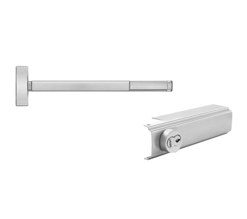 PHI DE2808LBR 630 36 Grade 1 Concealed Vertical Rod Exit Device Wide Stile Pushpad 36 Device Classroom Function Hex Key Dogging Delayed Egress Device 15 Seconds Less Bottom Rod Satin Stainless Steel Finish Field Reversible DE2808LBR 630 36