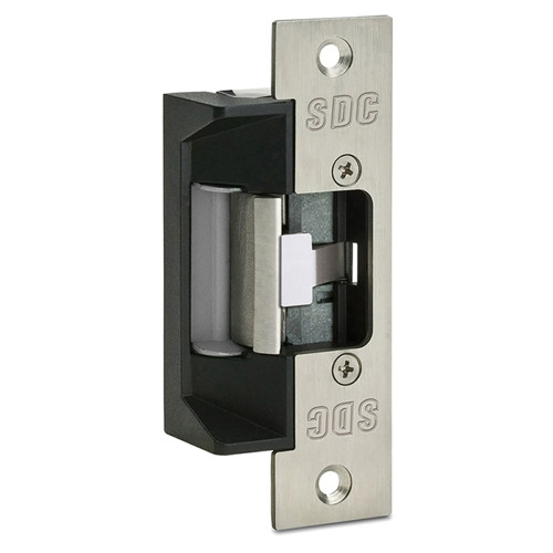SDC 45-4SU Electric Strike 12/24VAC/DC Latch Bolt Monitor Standard 4875 In by 125 In Square Corner Faceplate Field Selectable Failsafe/Failseure Satin Stainless Steel