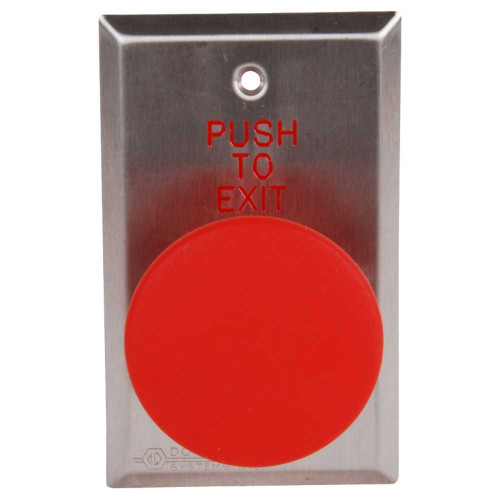 Dortronics 5216-MP23DA/RxE1 5210 Series Exit Push Button 2-3/8 Diameter Palm Button with Form Z 2-60 Second Pneumatic Delay Single Gang Mount Red Button Stainless Steel Plate Engraved PUSH TO EXIT 5216-MP23DA/RxE1