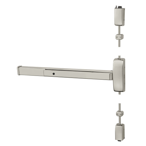 Sargent 1943-8743F LHR 32D Grade 1 Surface Vertical Rod Exit Device Wide Stile Pushpad 36 Device 120 Door Height Classroom Function Flush End Cap Hex Key Dogging Less Lexan Push Pad Touchbar Satin Stainless Steel Finish Left Hand Reverse 1943-8743F LHR 32D