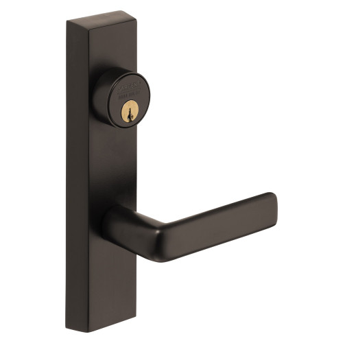 Sargent 743-8 ETE RHRB 20D Grade 1 Exit Device Trim Classroom Function Freewheeling Trim Key Outside Unlocks/Locks Trim For Rim 8800 and NB8700 Series Devices 1-1/8 In Mortise Cylinder E Lever RHR Dark Oxidized Statuary Bronze Clear Coated