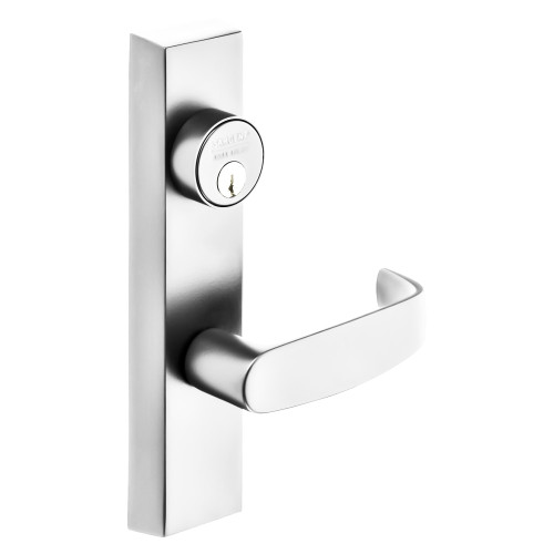 Sargent 706-8 ETL LHRB 14 Grade 1 Exit Device Trim Storeroom Function Key Unlocks Trim Trim Retracts Latch/Trim Relocks when Key is Removed For Rim 8800 and NB8700 Series Devices 1-1/8 In Mortise Cylinder L Lever LHR Bright Nickel Plated Clear Coated